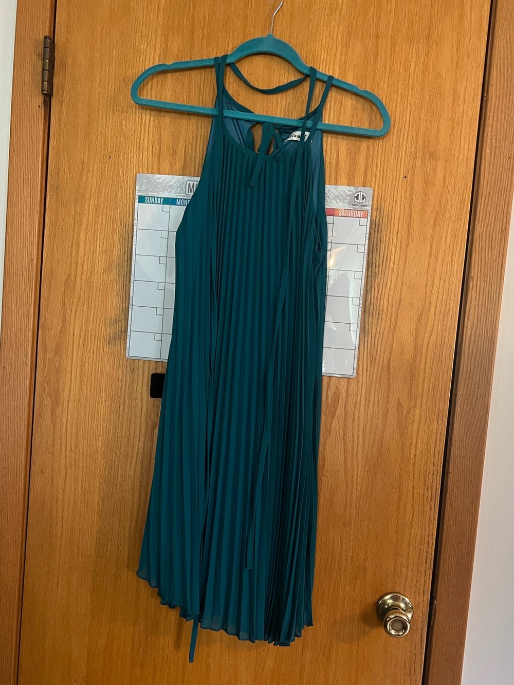 Ellames Pleated Halter Midi Dress in Teal